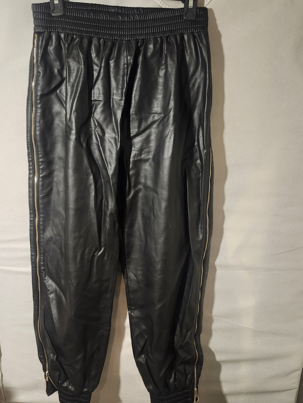 Fashion Nova Black Faux Leather Joggers with Gold Side Zippers